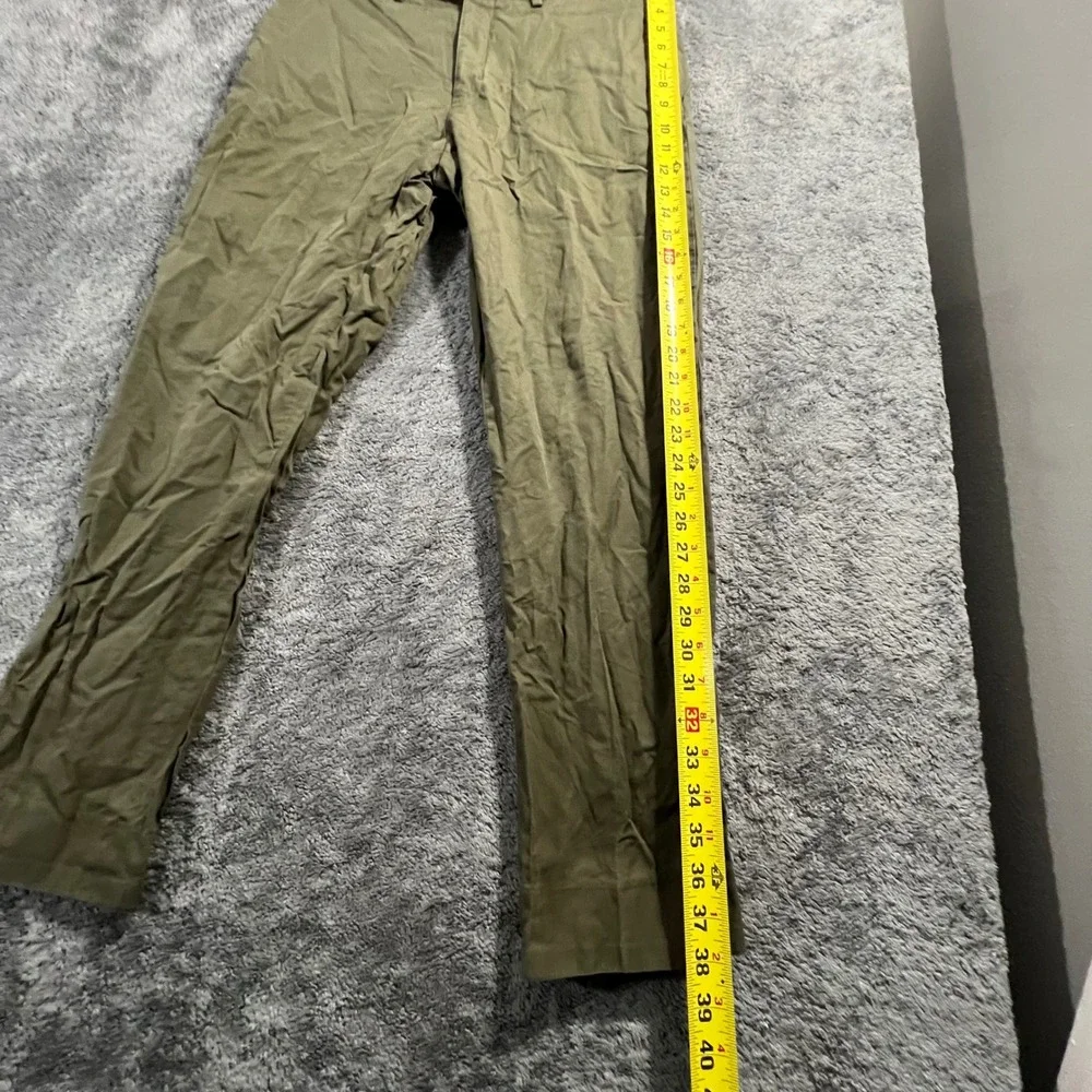 Mens Olive Green Cotton Twill Chino Pants Straight Leg Flat Front Trousers